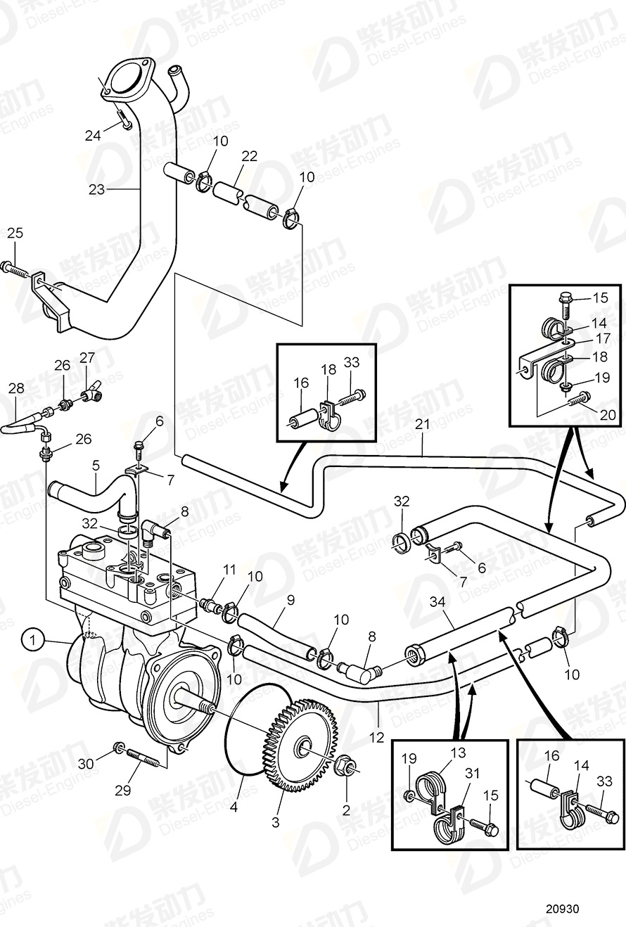 VOLVO Coolant pipe 3808375 Drawing